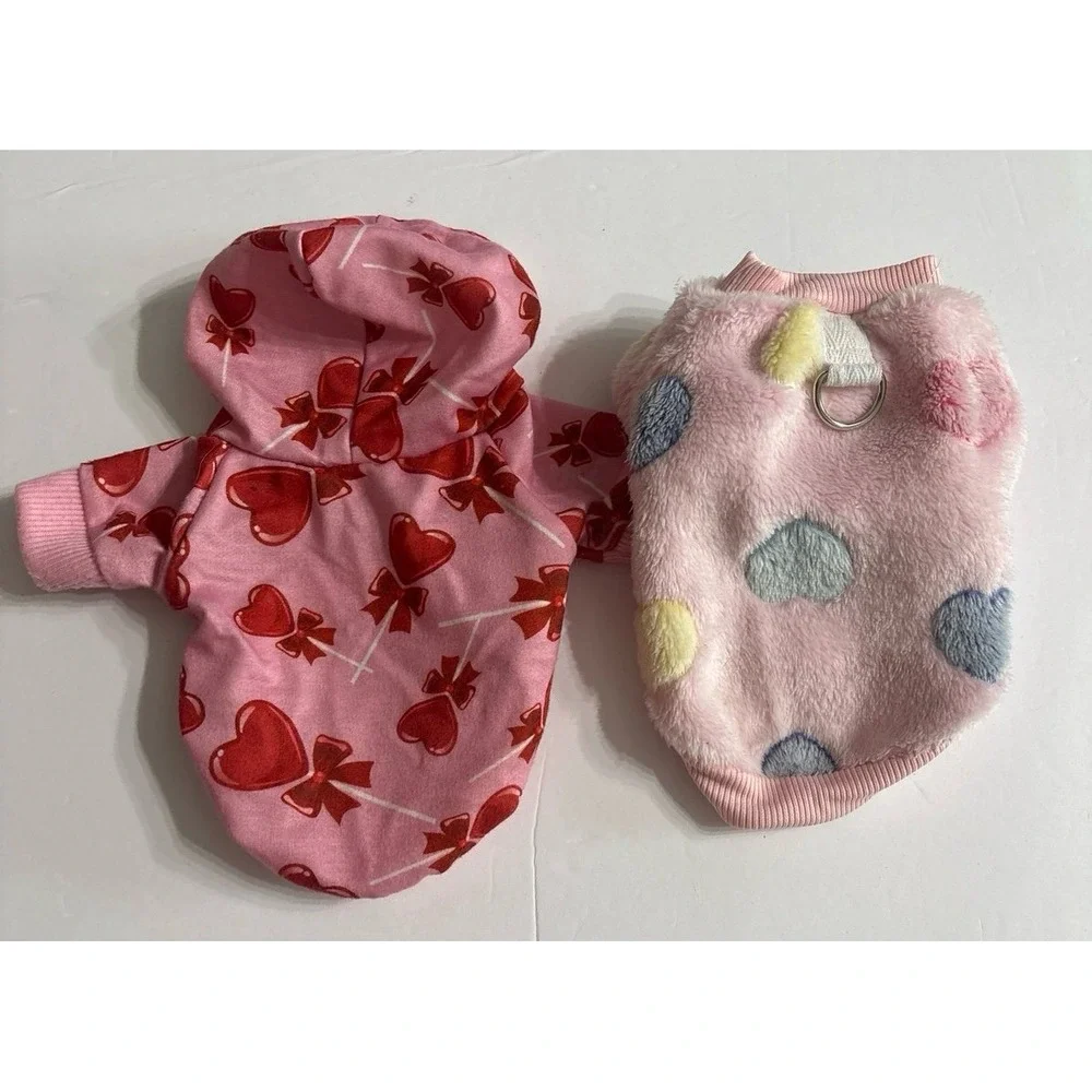 Dog Heart Shirt Bundle (XXS) Tea Cup Size, Valentines, Pink, Heart Lollipop, Fuz